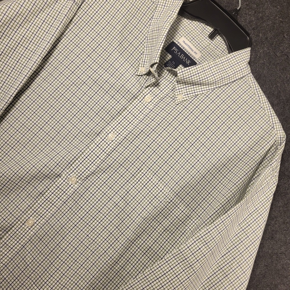 Jos A Bank Mens XL Traditional Fit Shirt Green Navy Tattersall Check Long Sleeve